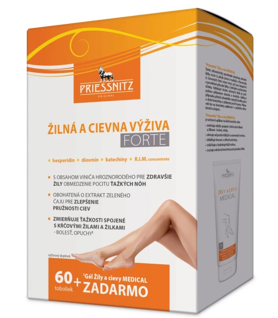 118032 PRIESSNITZ Žilná a cievna výživa FORTE 60 kapsúl + zadarmo Gél žily a cievy 125 ml – Obrázok 1
