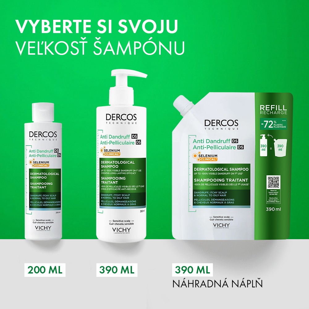 VICHY DERCOS Šampón proti lupinám na normálne a mastné vlasy 390 ml – Obrázok 4