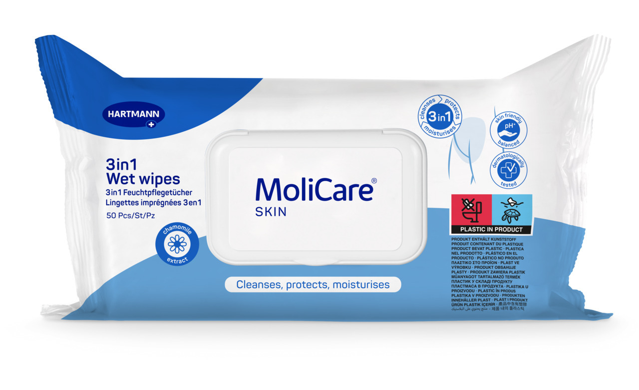 58282_43 MoliCare SKIN Vlhké ošetrovacie utierky (modrý rad) 50 ks – Obrázok 1