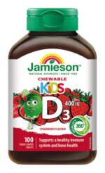 JAMIESON VITAMÍN D3 KIDS 400 IU jahoda 100 tabliet na cmúľanie