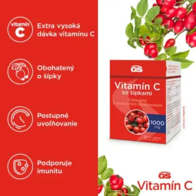 GS Vitamín C 1000 mg so šípkami 60 tabliet – Obrázok 2