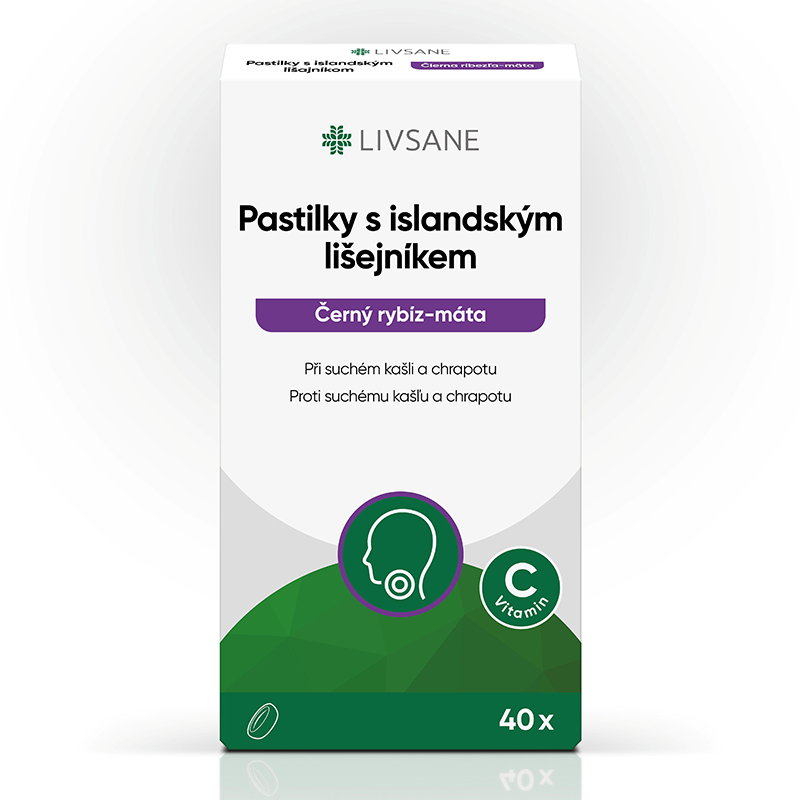 LIVSANE Pastilky s islandským lišajníkom príchuť čierne ríbezle a mäta, s vitamínom C 40 ks