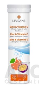 LIVSANE Zinok + Vitamín C tbl eff (šumivé tablety, príchuť broskyňa - mučenka) 1x20 ks