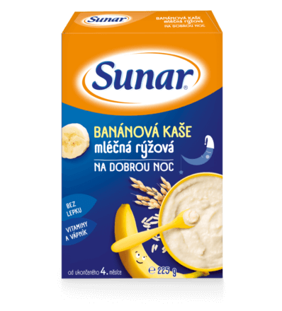 SUNAR mliečna kaša na dobrú noc ryžová banánová (od ukonč. 4. mesiaca) 225 g – Obrázok 1