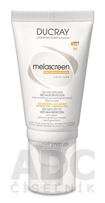 DUCRAY MELASCREEN Výživný krém na suchú a citlivú pokožku SPF 50+ 40 ml