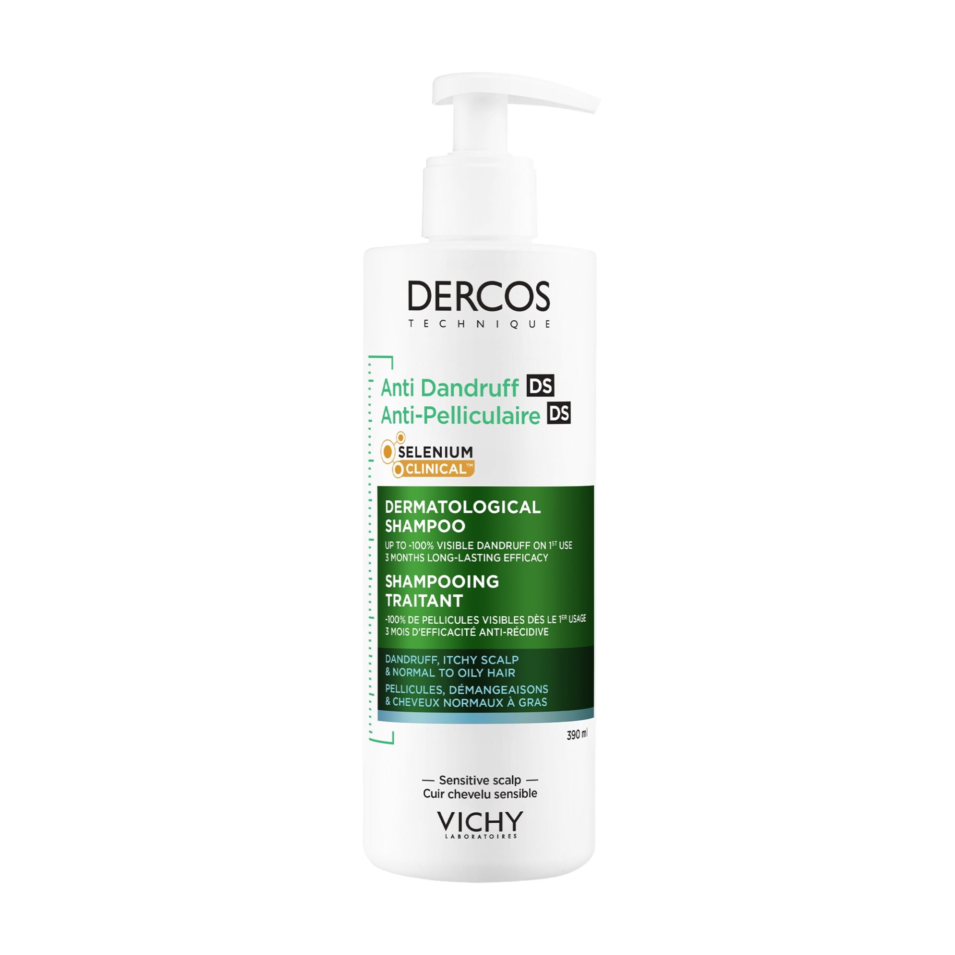 VICHY DERCOS Šampón proti lupinám na normálne a mastné vlasy 390 ml