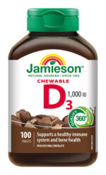 Jamieson Vitamín D3 1000 IU čokoláda 100 tabliet na cmúľanie