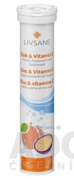 LIVSANE Zinok + Vitamín C tbl eff (šumivé tablety, príchuť broskyňa - mučenka) 1x20 ks – Obrázok 2