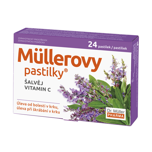 MÜLLEROVE pastilky so ŠALVIOU a vitamínom C 24 ks – Obrázok 1