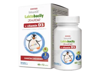 SWISS Imunit LAKTOBACILY JUNIOR + vitamín D3 72 tabliet + darček