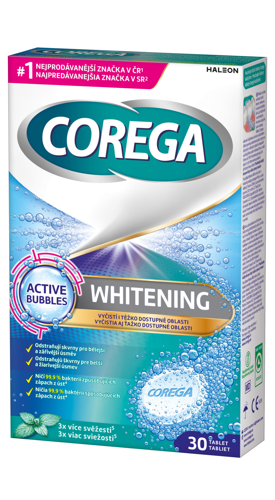 COREGA WHITENING antibakteriálne čistiace tablety 30 ks – Obrázok 3