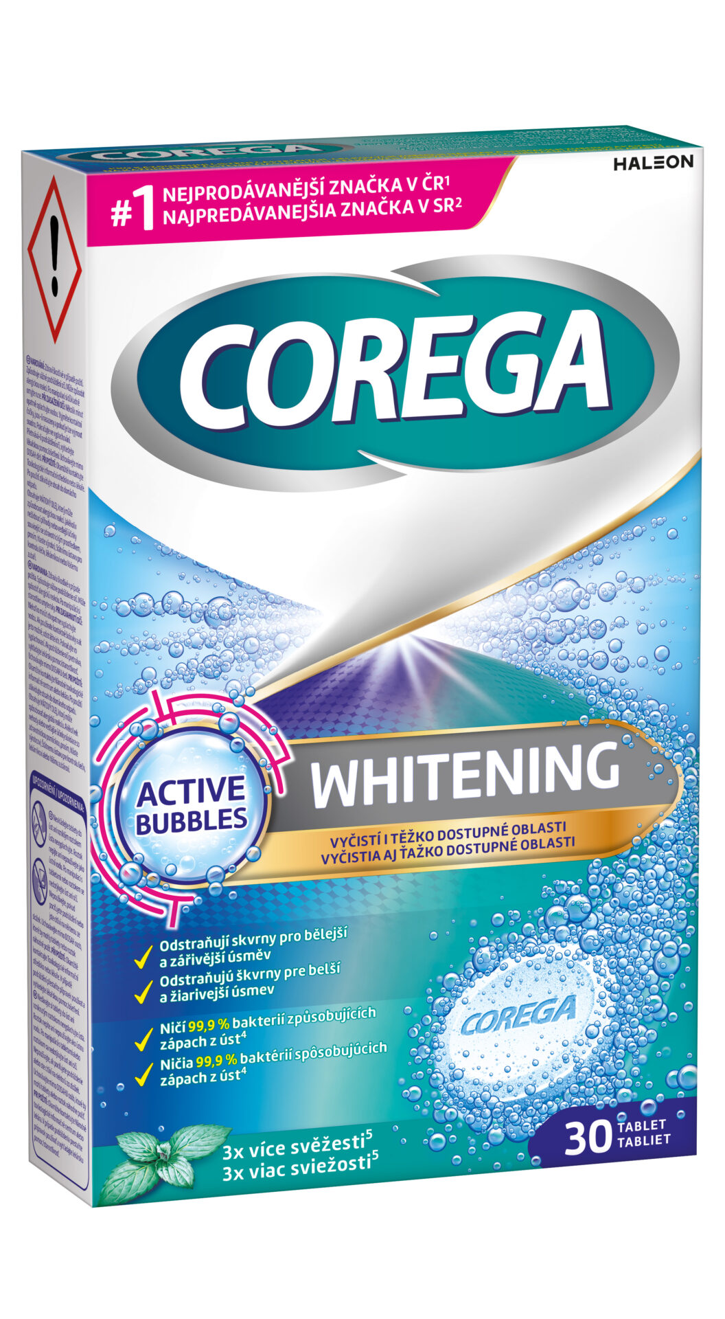 COREGA WHITENING antibakteriálne čistiace tablety 30 ks – Obrázok 2