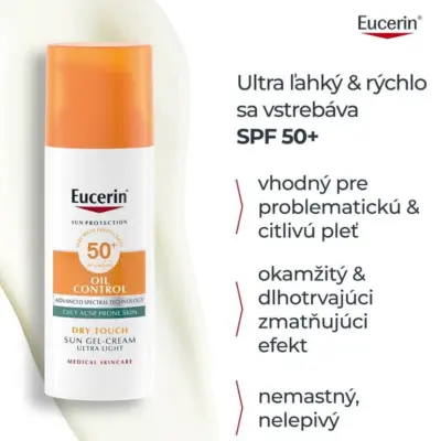 Eucerin SUN OIL CONTROL FACE SPF 50+ ochranný krémový gél na opaľovanie na tvár 50 ml – Obrázok 2