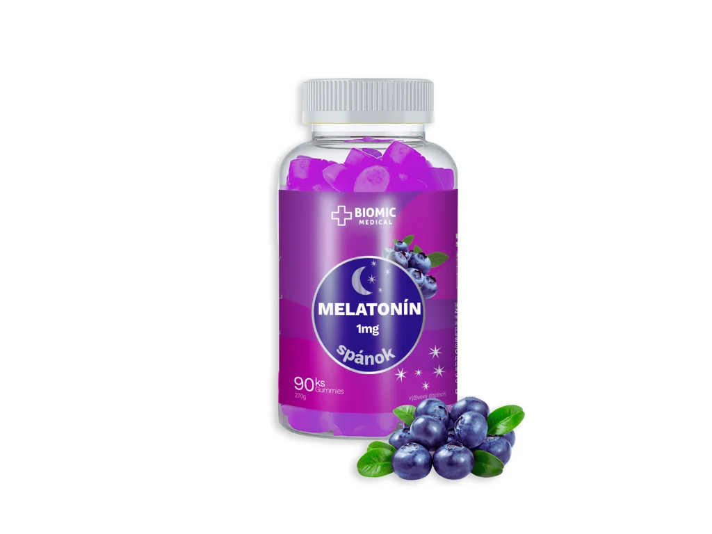BIOMIC MEDICAL Melatonín 1 mg gummies, čučoriedková príchuť 90 ks