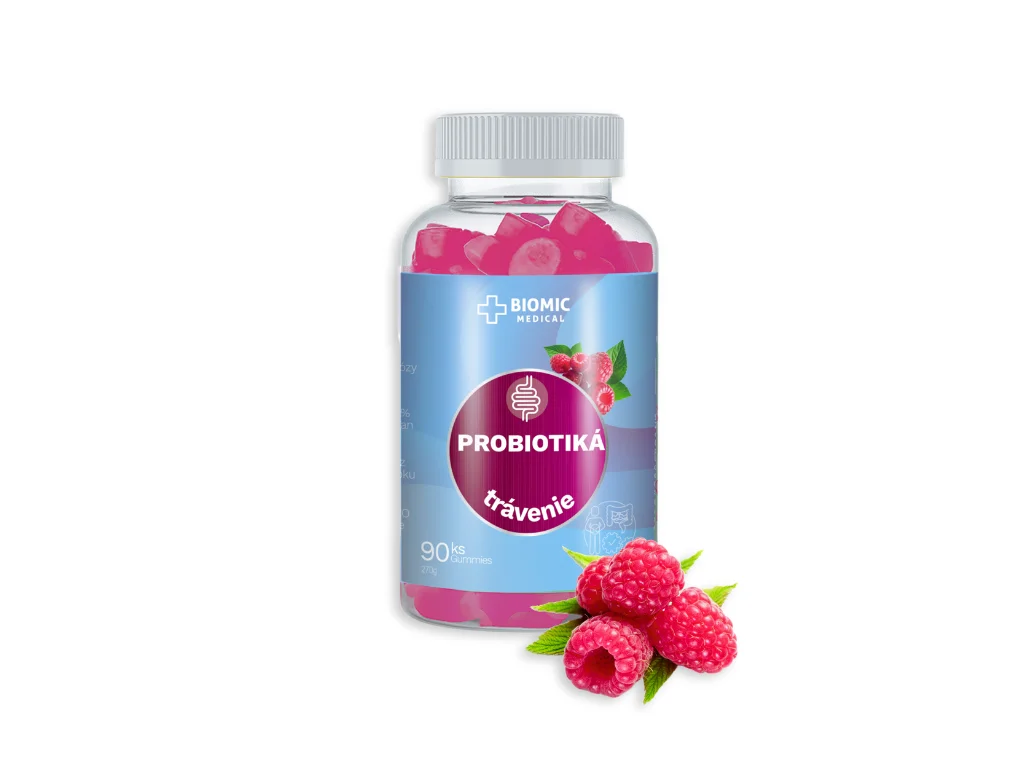 79-1_probiotika BIOMIC MEDICAL Probiotiká gummies, malinová príchuť 90 ks – Obrázok 1