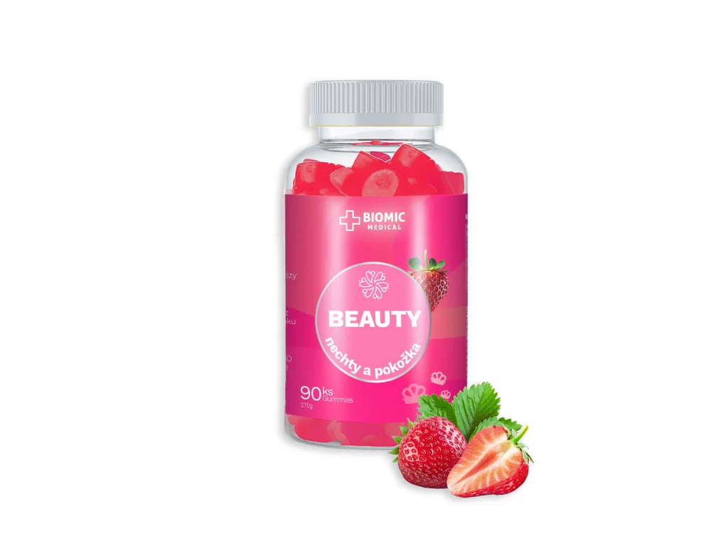 BIOMIC MEDICAL Beauty gummies, jahodová príchuť 90 ks