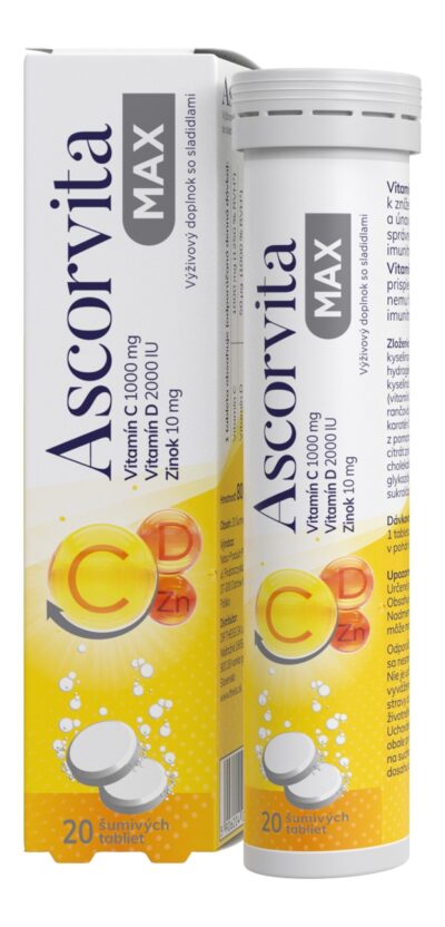 ASCORVITA MAX vitamín C, D a zinok 20 šumivých tabliet