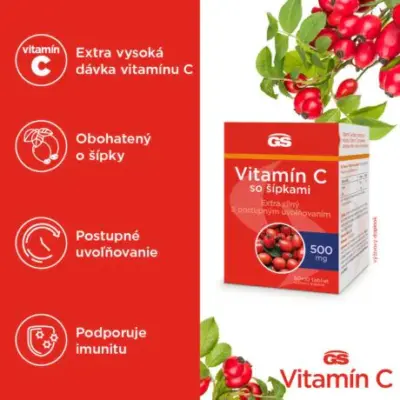 GS Vitamín C 500 mg so šípkami 60 tabliet – Obrázok 3