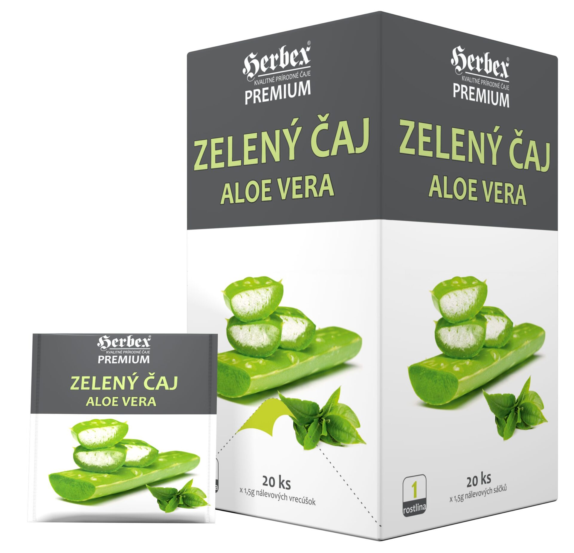 Zeleny-caj-s-Aloe-Vera-20x15-g HERBEX Premium GREEN TEA S ALOE VERA zelený čaj 20 x 1,5 g – Obrázok 1