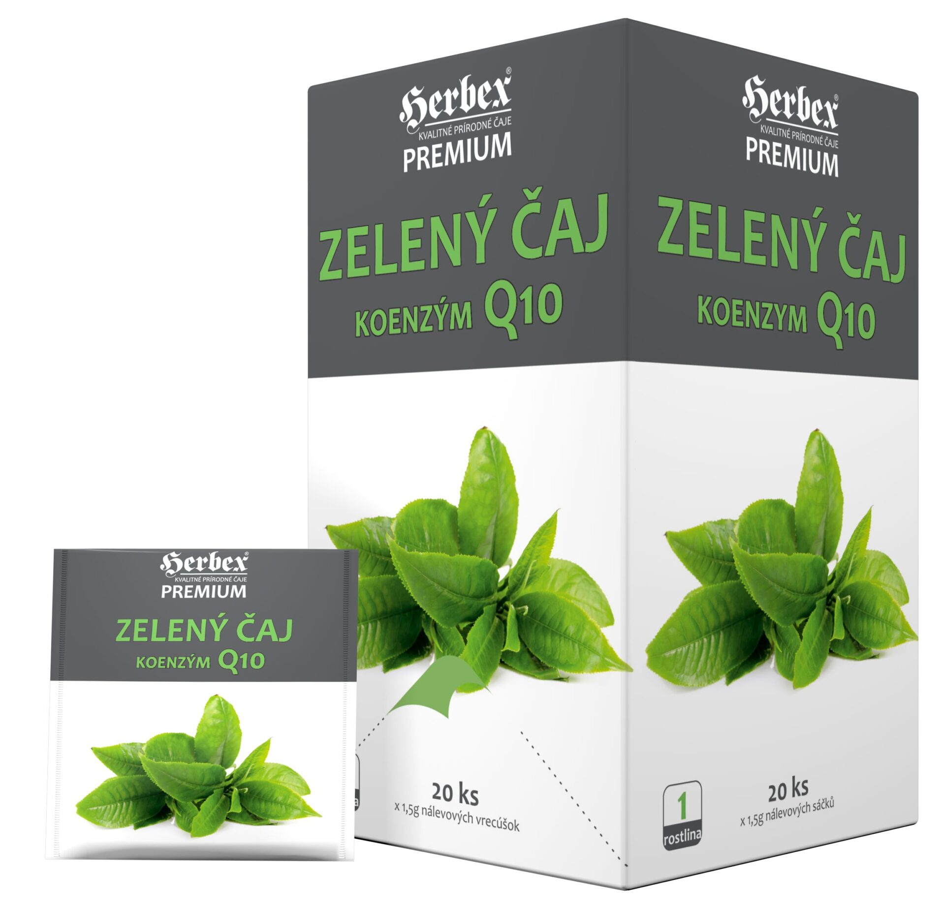 Zeleny-caj-s-Q10 HERBEX Premium GREEN TEA S Q10 zelený čaj 20 x 1,5 g – Obrázok 1