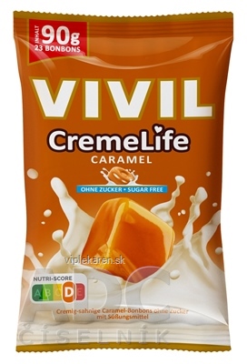 32jhaa0_400x400 VIVIL BONBONS CremeLife CARAMEL drops so smotanovo karamelovou príchuťou, bez cukru 1x90 g – Obrázok 1