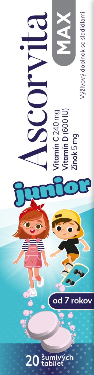 ASCORVITA MAX Junior šumivé tablety pre deti 20 ks