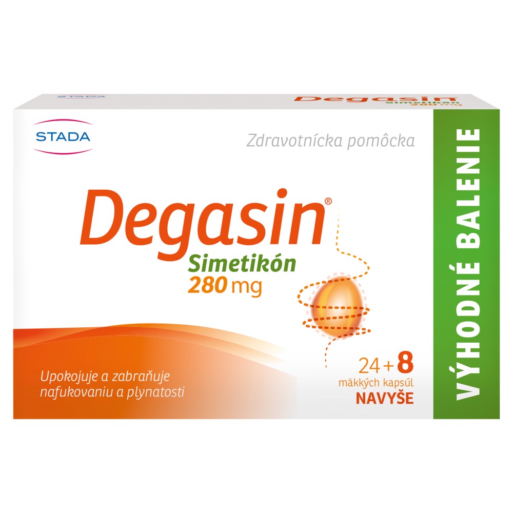 8596024020749_T1_Degasin_Simetikón_280_mg_32_mäkkých_kapsúl_13_4_g Degasin 280 mg 24+8 kapsúl – Obrázok 1