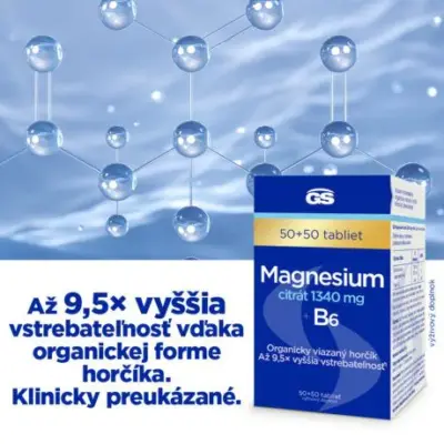 GS Magnesium citrát 1340 mg + B6 100 tabliet – Obrázok 2
