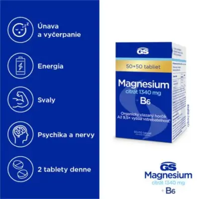 GS Magnesium citrát 1340 mg + B6 100 tabliet – Obrázok 3
