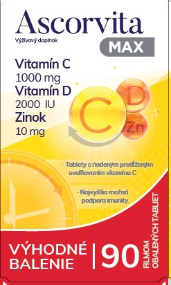 ASCORVITA MAX tbl vitamín C, D a zinok 90 tabliet
