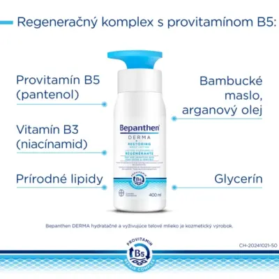 Bepanthen DERMA RESTORING BODY LOTION hydratačné a vyživujúce telové mlieko 400 ml – Obrázok 2