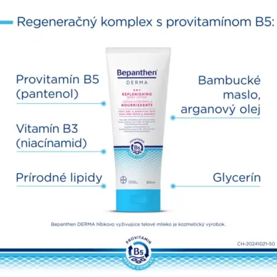 Bepanthen DERMA REPLENISHING BODY LOTION hĺbkovo vyživujúce telové mlieko 200 ml – Obrázok 3