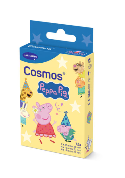 Cosmos Peppa Pig vodeodolná detská náplasť na rany, 3 veľkosti 12 ks