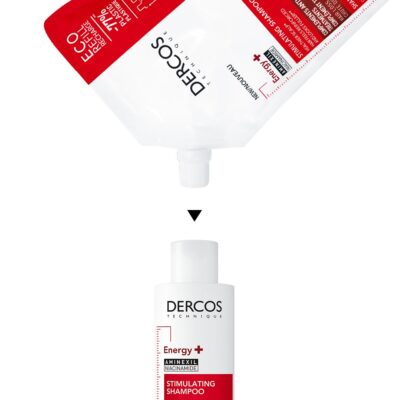 VICHY DERCOS ENERGY+ stimulujúci šampón, náhradná náplň 400 ml – Obrázok 3