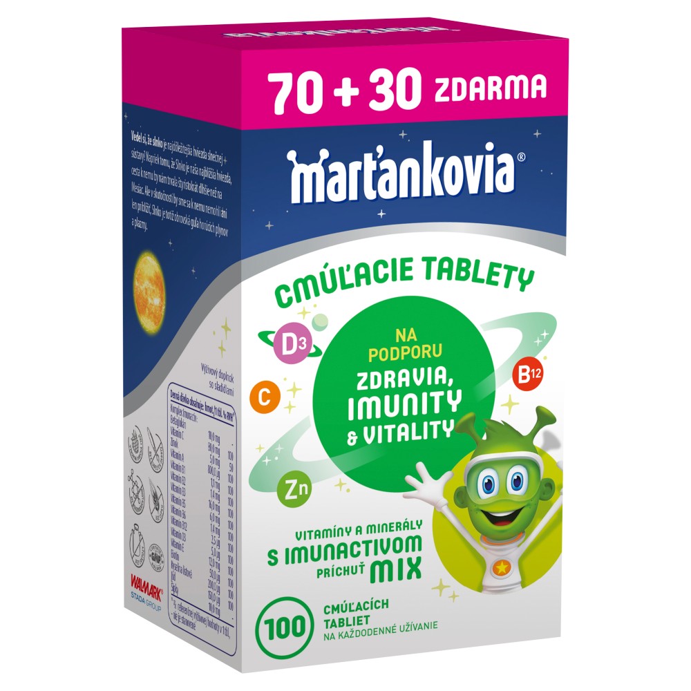 WALMARK Marťankovia s Imunactivom 70+30 cmúľacích tabliet – Obrázok 2