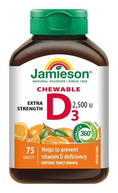 Jamieson Vitamín D3 2500 IU pomaranč 75 tabliet na cmúľanie