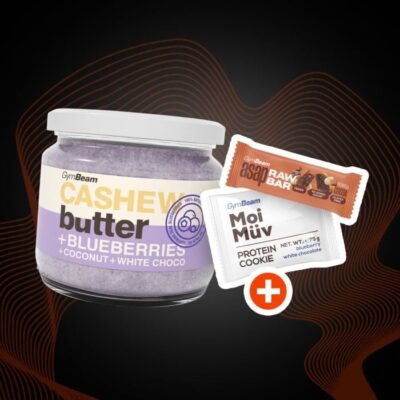 Kešu maslo s kokosom, bielou čokoládou a čučoriedkami - GymBeam – Obrázok 2