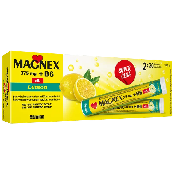 239015107 Vitabalans MAGNEX 375 mg + B6 Lemon 40 šumivých tabliet – Obrázok 1