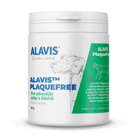 2_215309 ALAVIS PLAQUEFREE prášok pre psy a mačky, pre zuby a ďasná 40 g – Obrázok 1