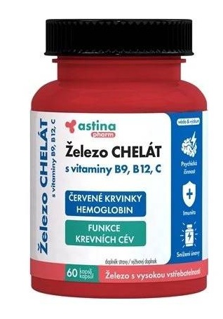 Astina-pharm-zelezo-chelat-s-vitaminmi-b9--b12-a-c-kapsuly-60-ks Astina Pharm Železo CHELÁT s vitamínmi B9, B12 a C 60 kapsúl – Obrázok 1