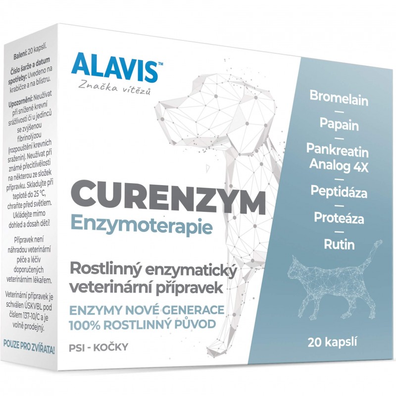 alavis-curenzym-enzymoterapia ALAVIS CURENZYM ENZYMOTERAPIA pre psy a mačky 20 kapsúl – Obrázok 1