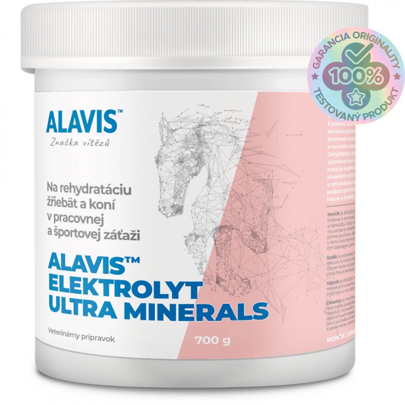 alavis-elektrolyt-ultra-minerals ALAVIS ELEKTROLYT ULTRA MINERALS na rehydratáciu pre kone, prášok 700 g – Obrázok 1
