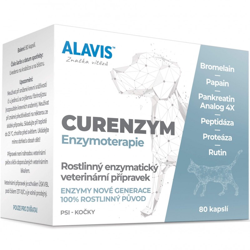 alavis-enzymoterapia ALAVIS CURENZYM ENZYMOTERAPIA pre psy a mačky 80 kapsúl – Obrázok 1