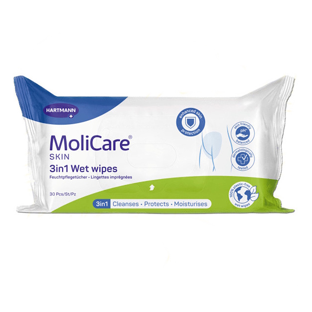 molicare-skin-wet-wipes3v1-dimet30k-2726477-1000x1000-square MoliCare SKIN Vlhčené obrúsky 3v1 s dimetikónom 30 ks – Obrázok 1