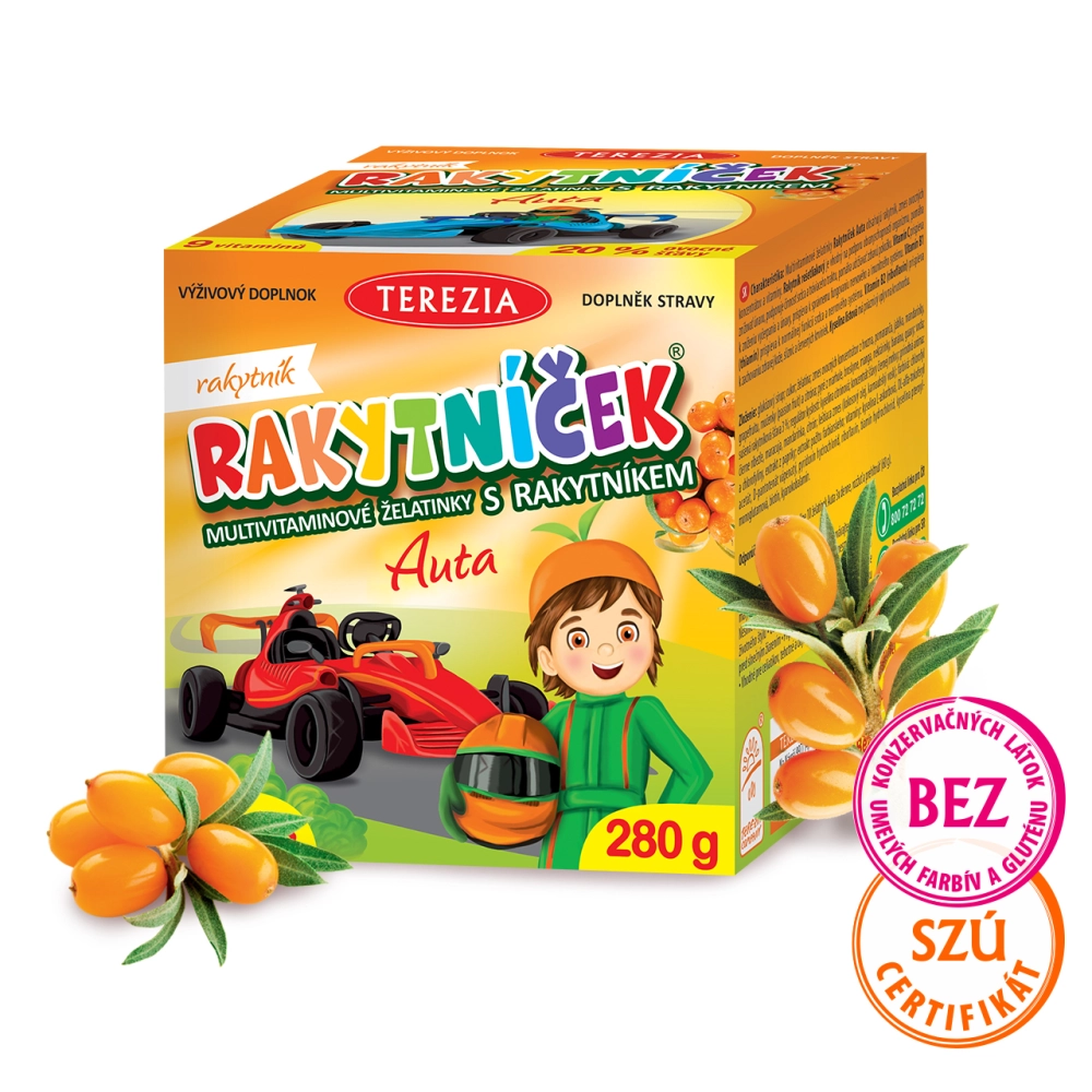 zelatinky-rakytnik_auta_-suroviny_web_1280px_sk TEREZIA RAKYTNÍČEK multivitamínové želatínky Autá s rakytníkom 140 ks – Obrázok 1