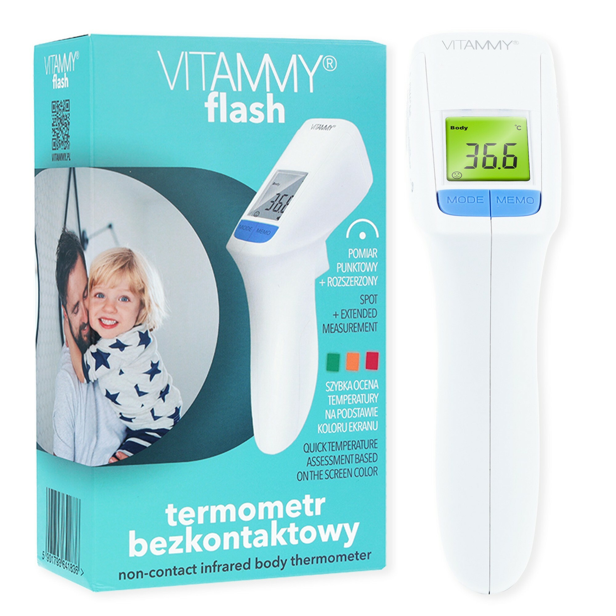 39850aacceb0b9c89b231c2cbc79e01f VITAMMY FLASH HTD8816C, Bezkontaktný teplomer s technológiou obojsmerného merania – Obrázok 1