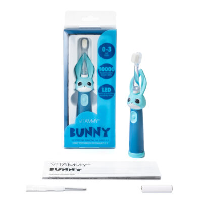 VITAMMY Bunny Sonická zubná kefka pre deti s LED svetlom a nanovláknami, 0-3 roky, modrá – Obrázok 2