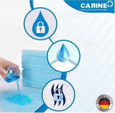 CARINE Jednorazové absorbčné podložky, modré, 60 cm x 90 cm, absorbcia 1000 ml, 30ks – Obrázok 4