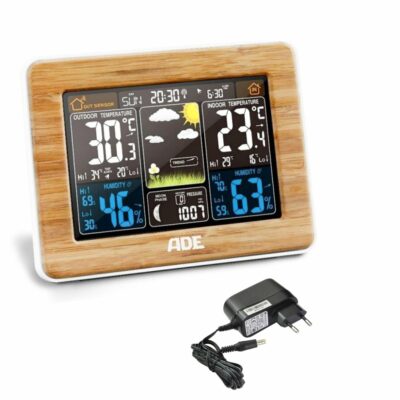 ADE WS1703 Multifunkčná drevená  meteostanica s ukazovateľom teploty a napájaním zo siete – Obrázok 2