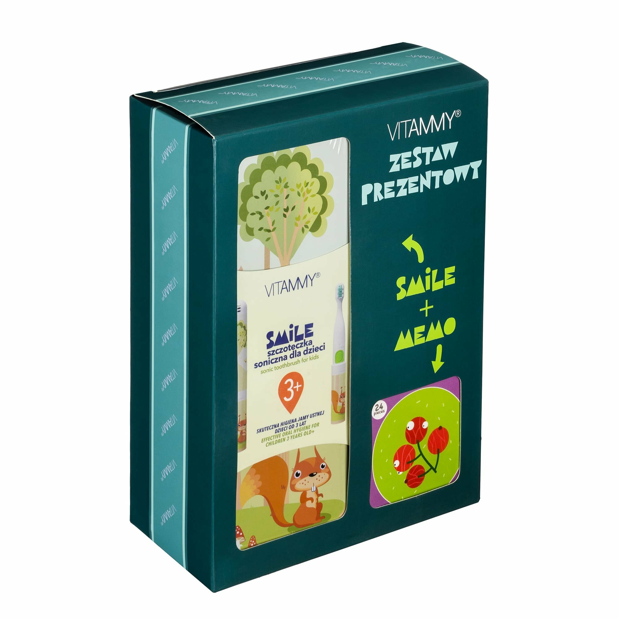 94fe1fc94714173393af03e2b9070fa8 VITAMMY SMILE detská sonická zubná kefka Veverička + DODO MEMO pexeso, od 3 rokov – Obrázok 1